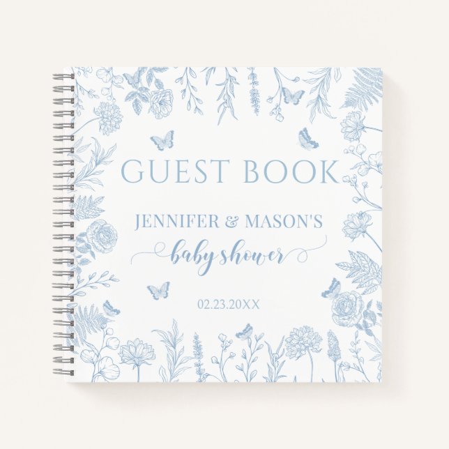 Blue little butterfly baby boy shower guest book (Front)