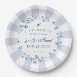 Blue little butterfly baby boy shower paper plates
