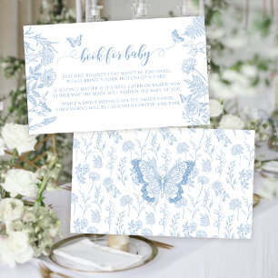 Blue little butterfly book for baby boy shower  enclosure card