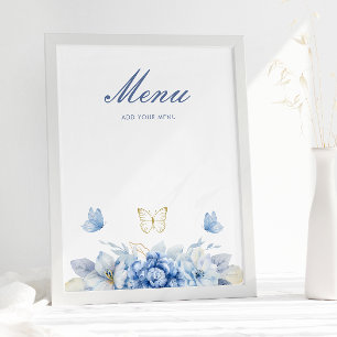 Blue Little Butterfly Boy Baby Shower Menu Poster