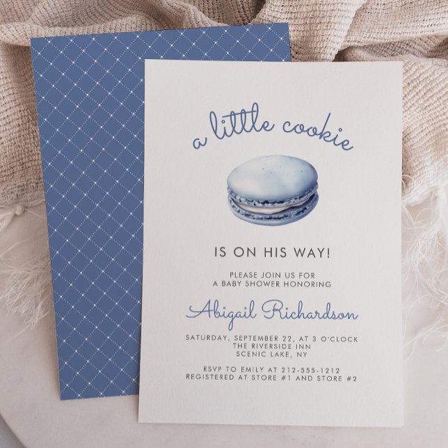 Blue Little Cookie Macaron Boy Baby Shower Invitation (Creator Uploaded)