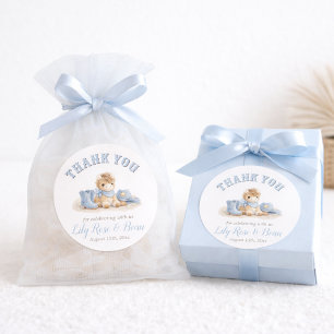 Blue Little Cowboy Boy Baby Shower Thank You Favou Classic Round Sticker