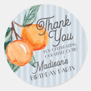 Blue Little Cutie Citrus Birthday Party Favour Classic Round Sticker