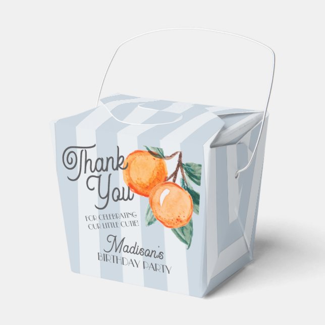 Blue Little Cutie Citrus Birthday Party Gable Favour Box (Front Side)