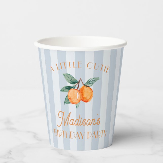 Blue Little Cutie Citrus Birthday Party Paper Cups (Front)