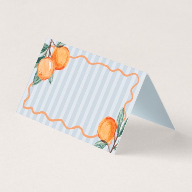 Blue Little Cutie Citrus Party Table Place Cards (Front)