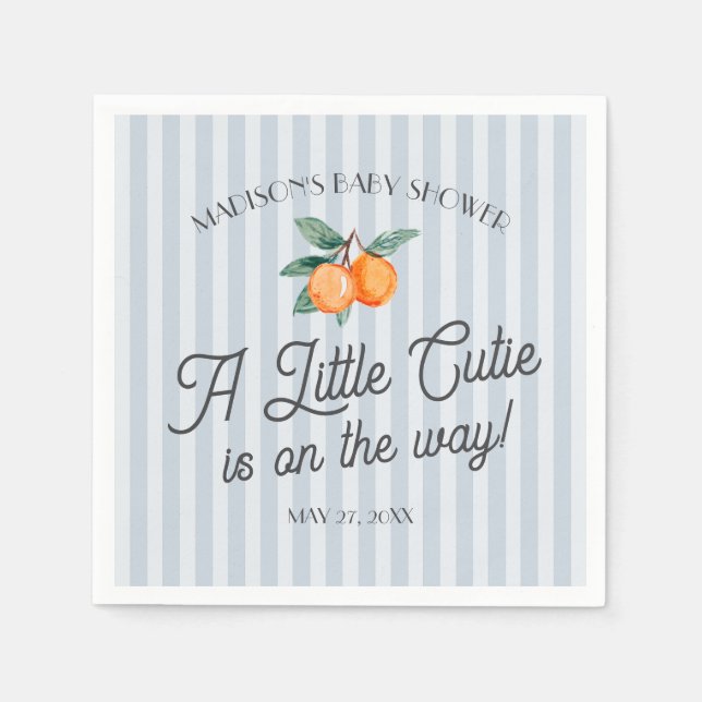 Blue Little Cutie On The Way Citrus Baby Shower Napkin (Front)