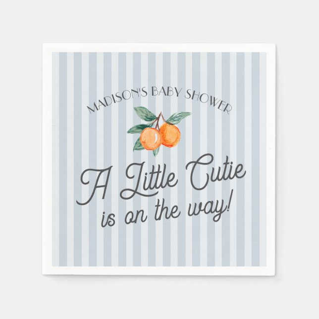 Blue Little Cutie On The Way Citrus Baby Shower Napkin (Front)