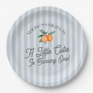 Blue Little Cutie Pastel Citrus Birthday Party Paper Plate