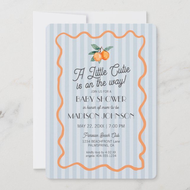 Blue Little Cutie Pastel Citrus Theme Baby Shower Invitation (Front)