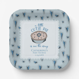 Blue Little Cutie Pie Autumn Baby Boy Shower Paper Plate