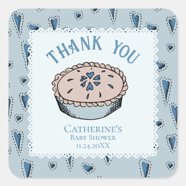 Blue Little Cutie Pie Baby Boy Thank You Square Sticker (Front)