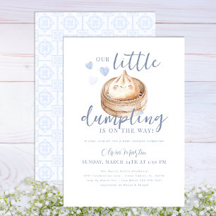 Blue Little Dumpling Watercolor Baby Shower Invita Invitation