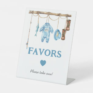 Blue Little Fisherman Baby Shower Favors Beige Pedestal Sign