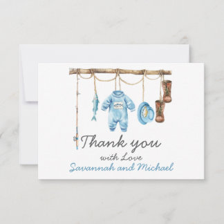 Blue Little Fisherman Baby Shower Thank You Card
