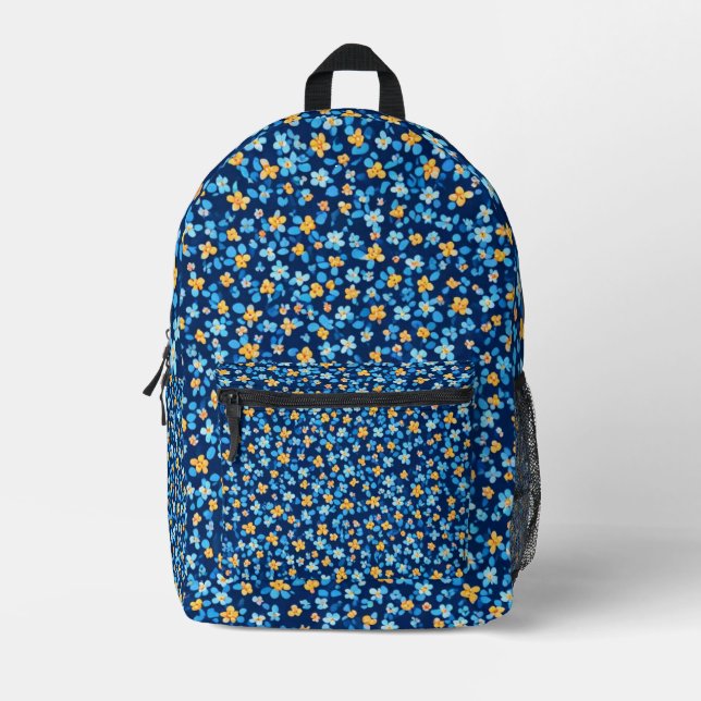 Blue Little Flowers Pattern Printed Backpack (Front)