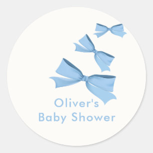 Blue Little Flying Bow Boy Baby Shower Classic Round Sticker