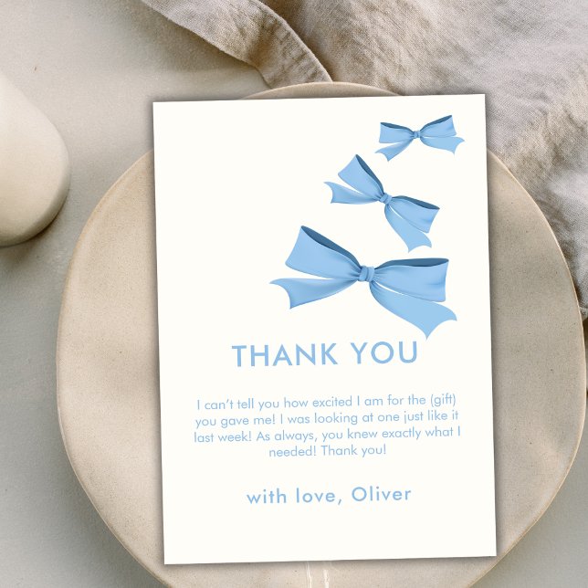 Blue Little Flying Bow Boy Baby Shower  Thank You Card (Blue Little Flying Bow Boy Baby Shower Thank You Card)
