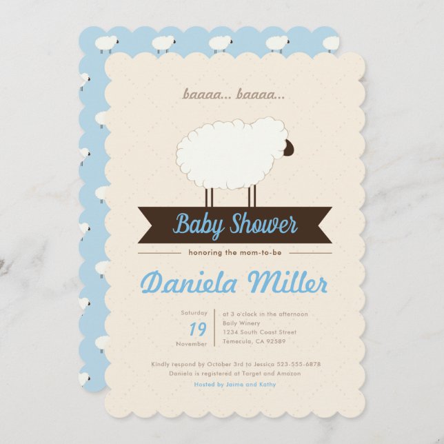 Blue Little Lamb Baby Boy Shower Invitation (Front/Back)