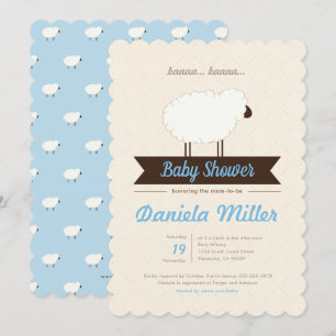 Blue Little Lamb Baby Boy Shower Invitation