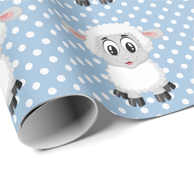 Blue Little Lamb Baby Shower Wrapping Paper (Roll Corner)