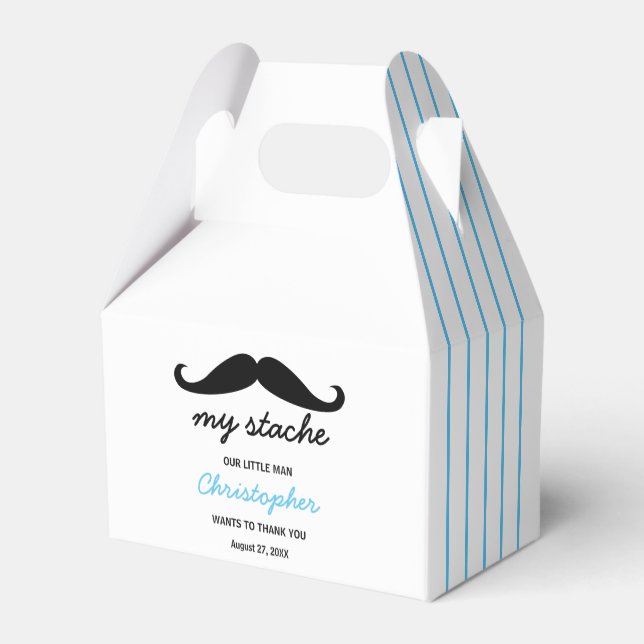 Blue Little Man Moustache Birthday Party Favour Box (Back Side)