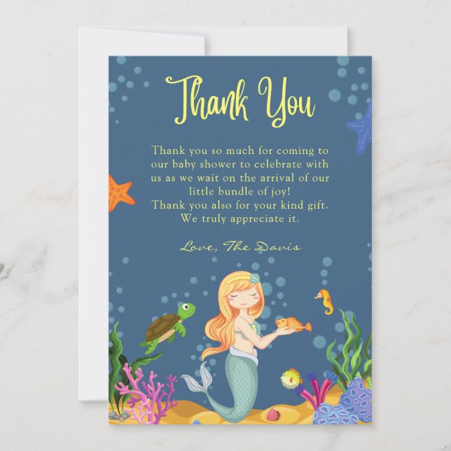Blue Little Mermaid Thank You Cards (Front)