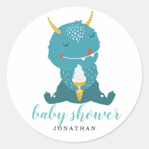 Blue Little Monster baby shower Classic Round Sticker