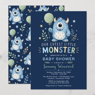 Blue Little Monster Baby Shower Invitation