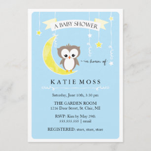 Blue Little Owl   Baby Shower Invitation