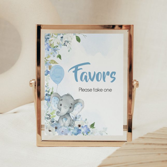 Blue Little Peanut Elephant Baby Shower Favours Poster (Blue Elephant Little Peanut Baby Shower Favors Sign)