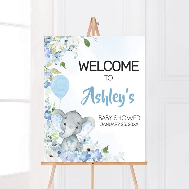 Blue Little Peanut Elephant Baby Shower Welcome Poster (Blue Elephant Little Peanut Baby Shower Welcome Sign)