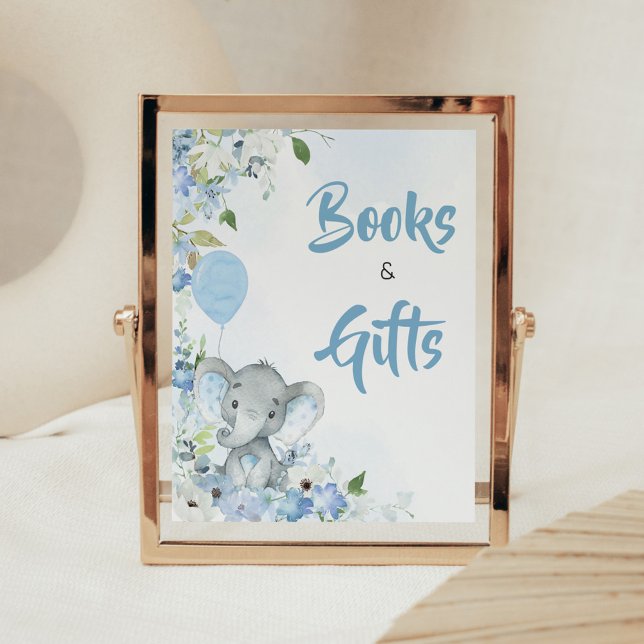 Blue Little Peanut Elephant Books and Gifts Poster (Blue Elephant Little Peanut Baby Shower Books and Gifts Sign)