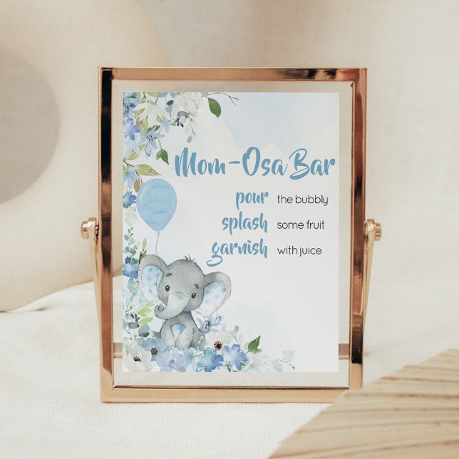 Blue Little Peanut Elephant Mum Osa Bar Poster (Blue Elephant Little Peanut Baby Shower Mom Osa Bar Sign)