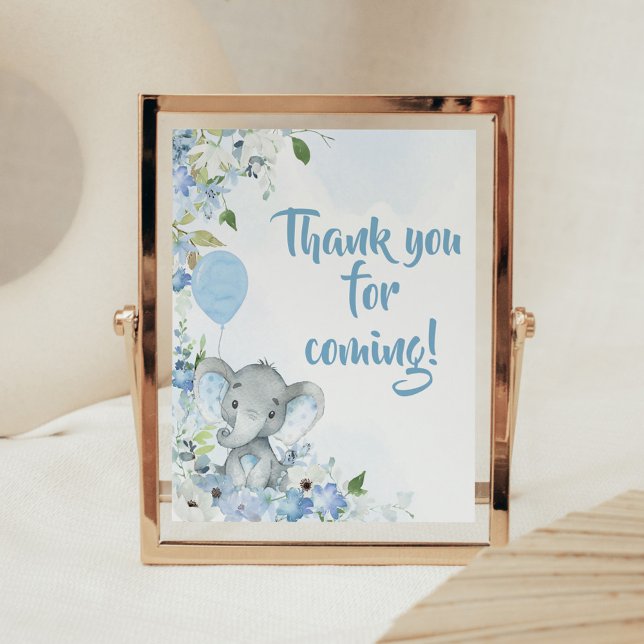 Blue Little Peanut Elephant Thank you for Coming Poster (Blue Elephant Little Peanut Baby Shower Thank you for Coming Sign)