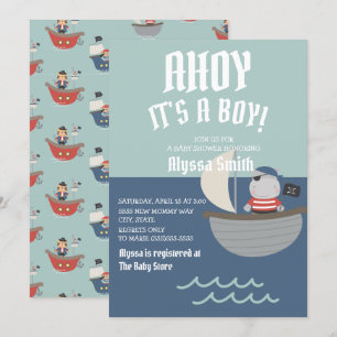 Blue Little Pirate Baby Boy Baby Shower Invitation