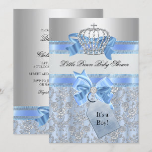 Blue Little Prince Crown Baby Shower Invitation