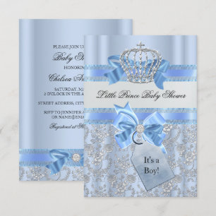 Blue Little Prince Crown Baby Shower Invitation