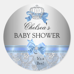 Blue Little Prince Crown Baby Shower Sticker