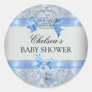 Blue Little Prince Crown Baby Shower Sticker