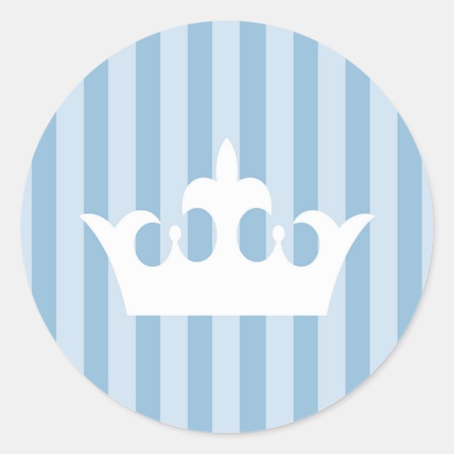 Blue Little Prince Crown Striped Baby Classic Round Sticker (Front)