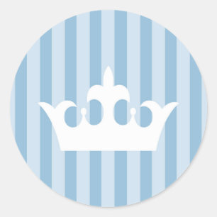 Blue Little Prince Crown Striped Baby Classic Round Sticker