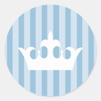 Blue Little Prince Crown Striped Baby Classic Round Sticker