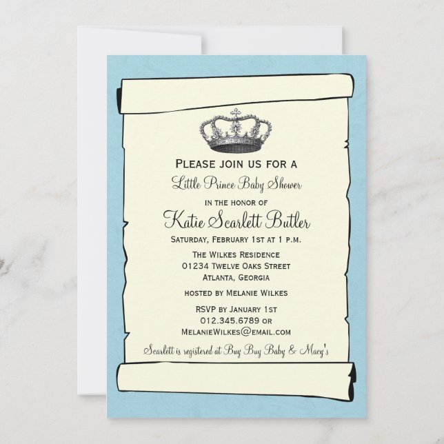 Blue Little Prince Vintage Baby Shower Invitation (Back)