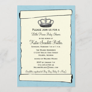 Blue Little Prince Vintage Baby Shower Invitation