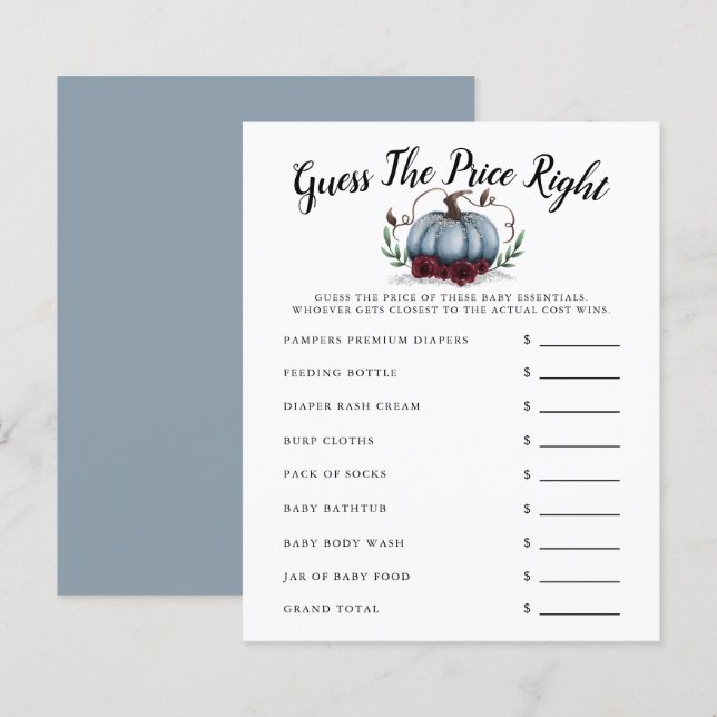 Blue Little Pumpkin Baby Shower Guess The Price (Front/Back)