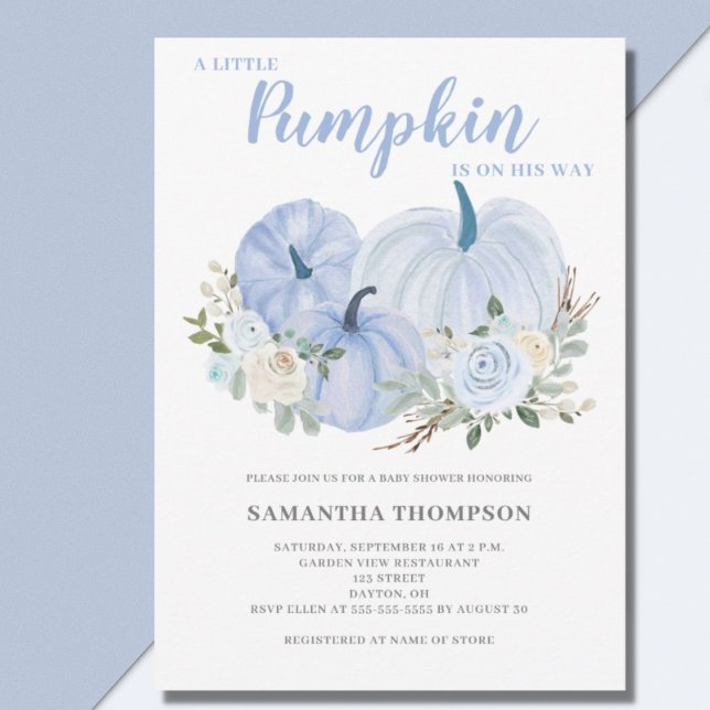 Blue Little Pumpkin Baby Shower Invitation (Creator Uploaded)
