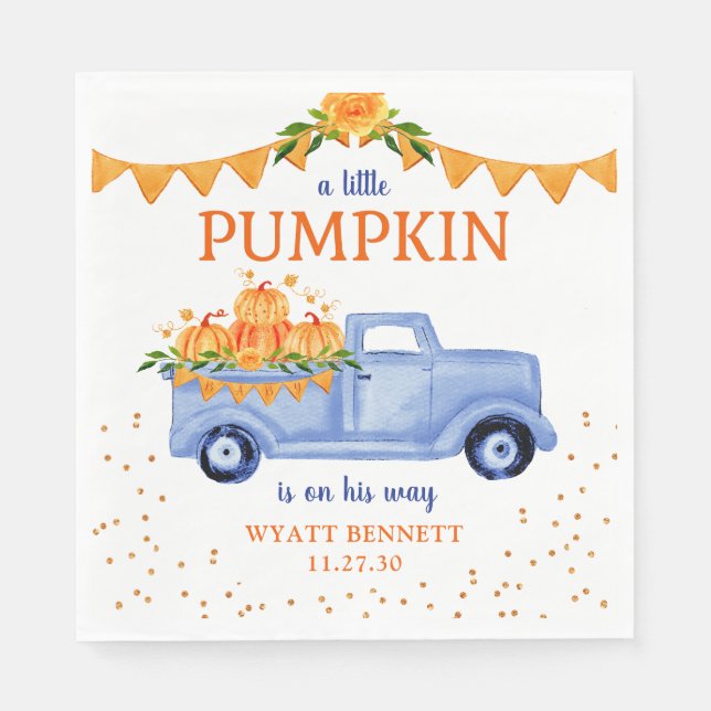 Blue Little Pumpkin Baby Shower Napkin (Front)