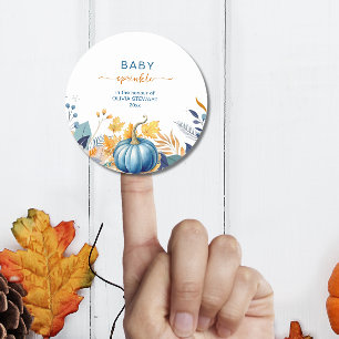 Blue little pumpkin baby sprinkle classic round sticker