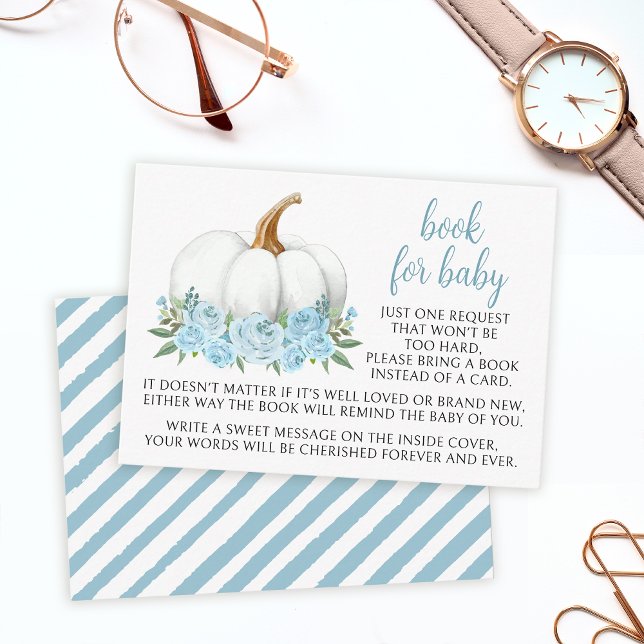 Blue little pumpkin book for baby boy shower enclosure card (Creator Uploaded)